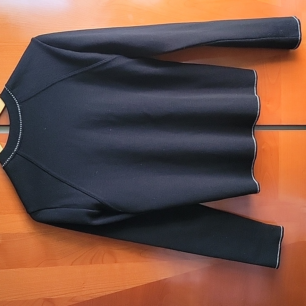 Chanel CC Logo Black Long Sleeve Top with White Decorative Stitching - Picture 5 of 15